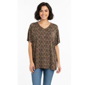 Hilary Radley 3X Plus size geometrical pattern stretchy  blouse top shirt